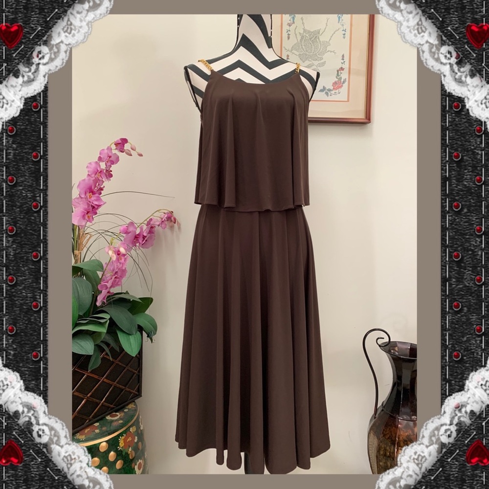 Michael Kors Gold Chain Cami Layer Brown Dress